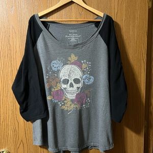 Torrid baseball tee skull roses